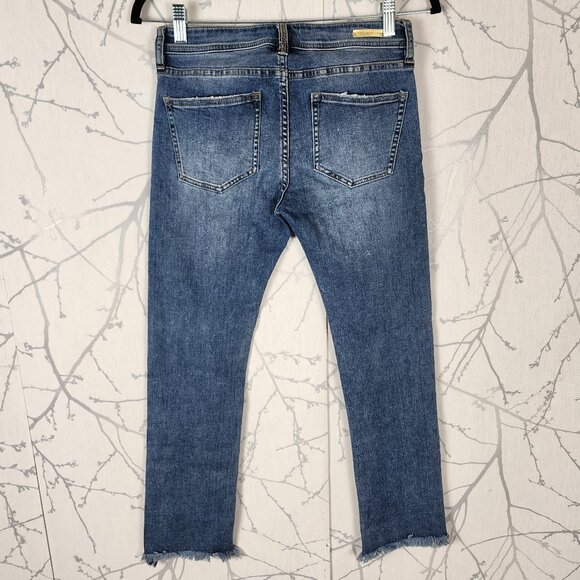 Pilcro & The Letterpress Mid Rise Jewel Hem Slim Straight Ankle Jeans - Picture 3 of 10